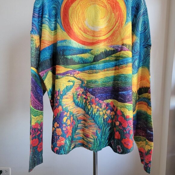 Unbranded Van Gogh Starry Night Print Cardigan Lightweight Sweater (Size: 3X) - Picture 10 of 13